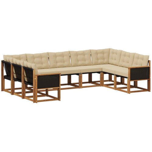 vidaXL Zunanja garnitura za sedenje z blazino 9 pcs Naravna in bež, (5000280175) Cene