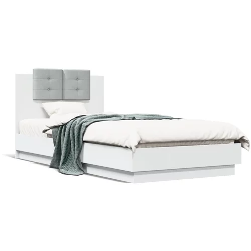 vidaXL Okvir za krevet s uzglavljem i LED svjetlima bijeli 90x200 cm