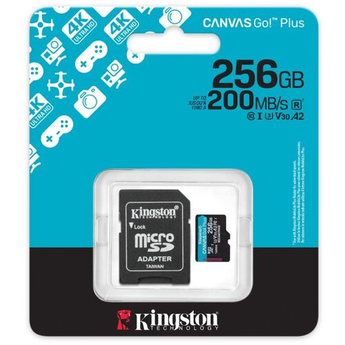 Kingston Technology 256GB microSDXC Canvas Go Plus Gen4 200MB /s A2 U3 V30 Card + Adapter Slike