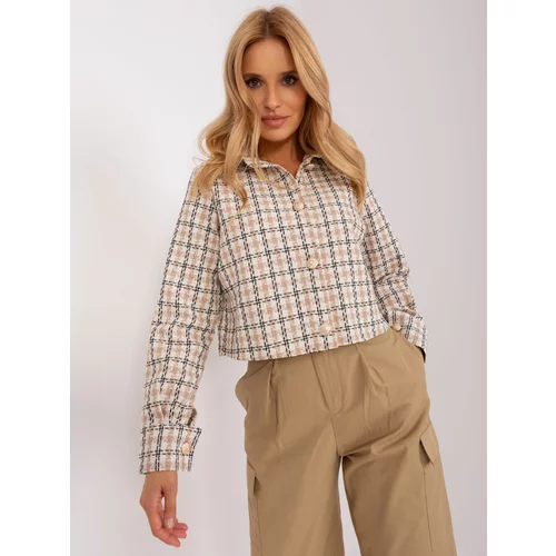 Fashion Hunters Beige short plaid shirt with buttons