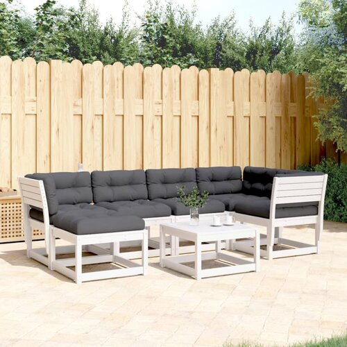 VidaXL 6-dijelni set vrtnih sofa s jastucima bijeli masivna borovina Slike