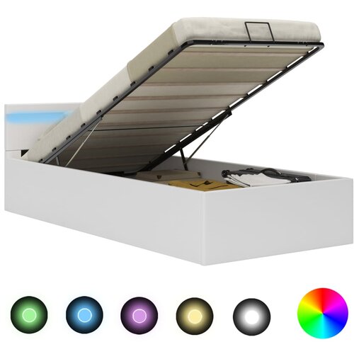 VidaXL Dvižni posteljni okvir LED belo umetno usnje 100x200 cm Slike