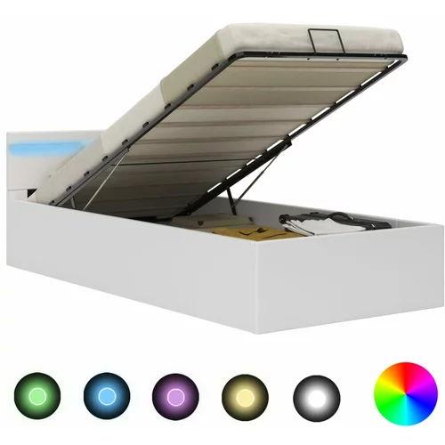 vidaXL Dvižni posteljni okvir LED belo umetno usnje 100x200 cm