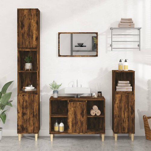 vidaXL Omarica za umivalnik dimljen hrast 80x33x60 cm inženirski les Cene