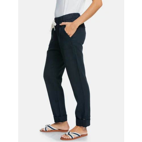 Roxy Dark Blue Linen Pants with Pockets - Women