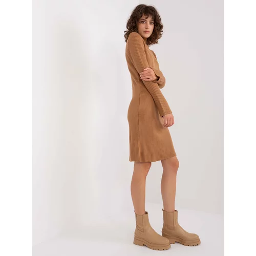 Fashion Hunters Camel knitted dress with flared sleeves