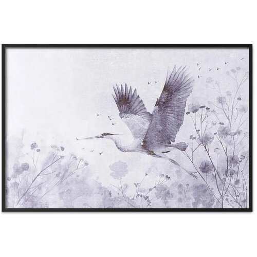  Plakat - Majestic Flight - crane in flight in a monochromatic cool color palette 60x40 Crni okvir Cene