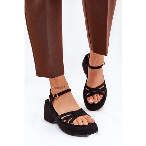 Boto Platform And Wedge Sandals Made Of Eco Suede Black Nendal Cijene