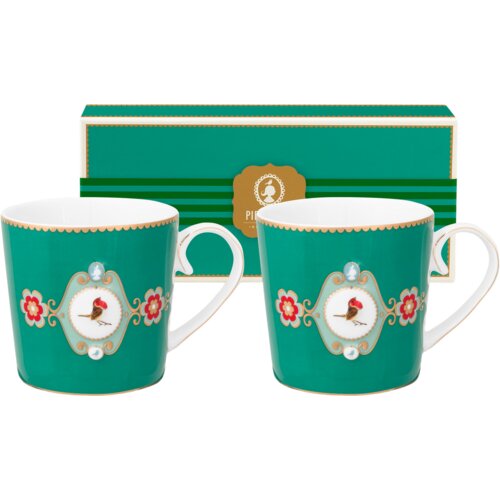 Pip Studio Love Birds Medallion Emerald skodelica z ročajem, komplet 2 kosov, majhna - 1 set Slike