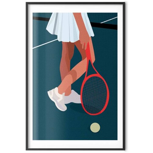  Plakat - Tennis Player with a Red Racket on the Court - Illustration 60x90 Crni okvir s margom Slike