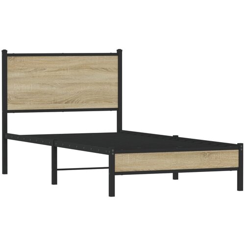 VidaXL Kovinski posteljni okvir z vzglavjem sonoma hrast 75x190 cm, (21322055) Slike