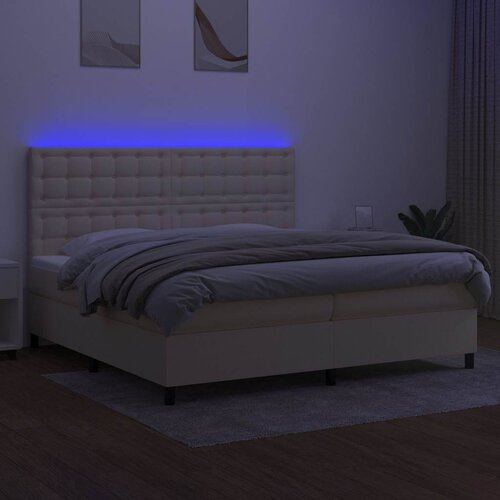  box spring s madracem LED krem 200x200 cm od tkanine Slike