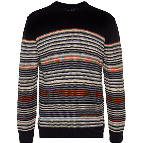 Trendyol Navy Blue Men's Regular Fit Crewneck Striped Knitwear Sweater. Slike