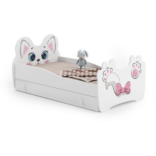 Kobi Furniture Enojna otroška postelja Pink cat 140x70 s predalom in vzmetnico, (20630398) Cene