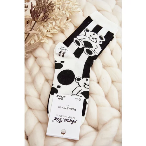 Kesi Women's mismatched socks with teddy bear, black and white