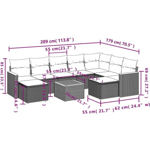 VidaXL 10-dijelni set vrtnih sofa s jastucima bež od poliratana Slike