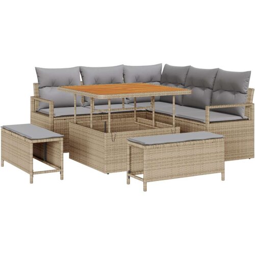  8-dijelni Set Sofe za Vrt s Jastucima Bež Poli Rattan Akacija  2-sjedalna Sofa za Vrt s Pohranom i Jastucima Bež Poli Rattan  3- Cijene