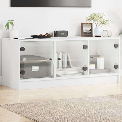 TV omarica s steklenimi vrati bela 102x37x42 cm Cene