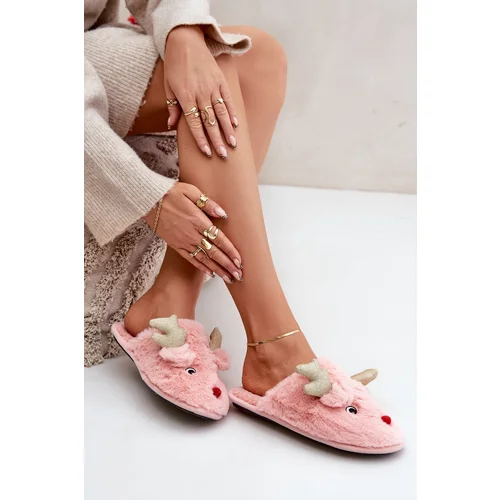 Christmas Slippers With Reindeer Design Furry Pink Asielle Christmas Slippers With Reindeer Design Furry Pink Asielle