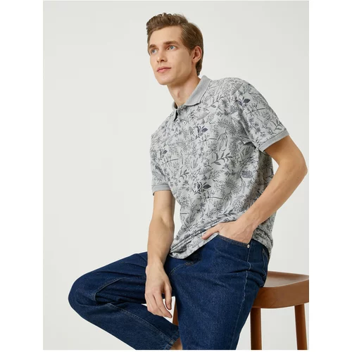 Koton Floral Slim-fit Polo T-Shirt, Short Sleeves with Buttons.