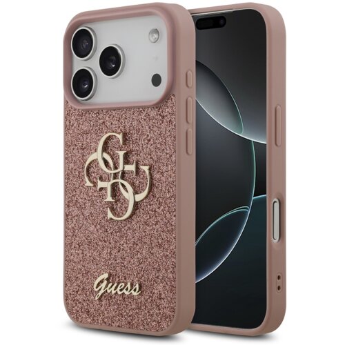 Guess GUHCP17LHG4SGP silikonski ovitek za iPhone 17 Pro - roza z ble&amp;scaron;čicami in zlatim logom Slike