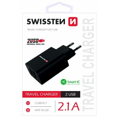 Swissten punjač 2x USB 2,1A crna Slike
