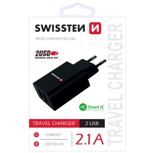 Swissten punjač za AC220, 2xUSB, 2.1A, SMART IC, crni Cene