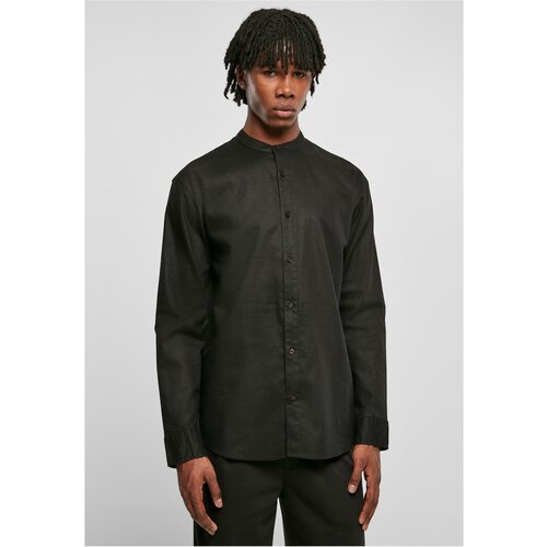 UC Men Cotton linen shirt with stand-up collar black Slike