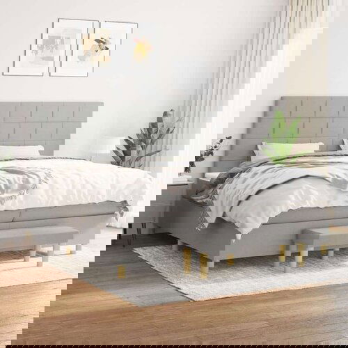  Box spring postelja z vzmetnico svetlo siva 200x200 cm blago, (20761028) Slike