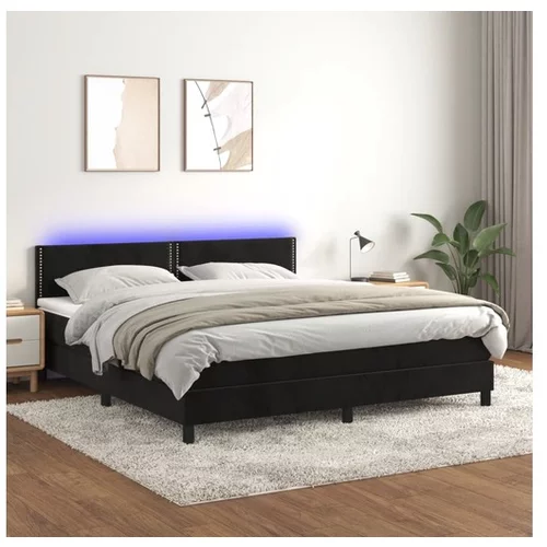  Box spring postelja z vzmetnico LED črna 160x200 cm žamet