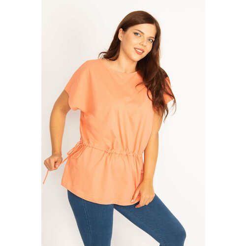 Şans Women's Plus Size Orange Tunnel Laced Low Sleeve Tunic Slike