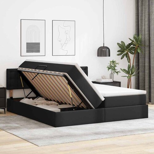  Krevet s od storage s uzglavljem Crna 180 x 200 cm Lažna koža Slike
