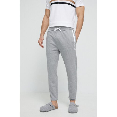 Boss Homewear pamučne hlače boja: siva, s tiskom Slike