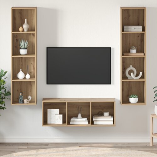 vidaXL Set TV stalka s policom Zidne s pohranom 3 pcs hrast artisan 37 x 37 x 142.5 cm Cene