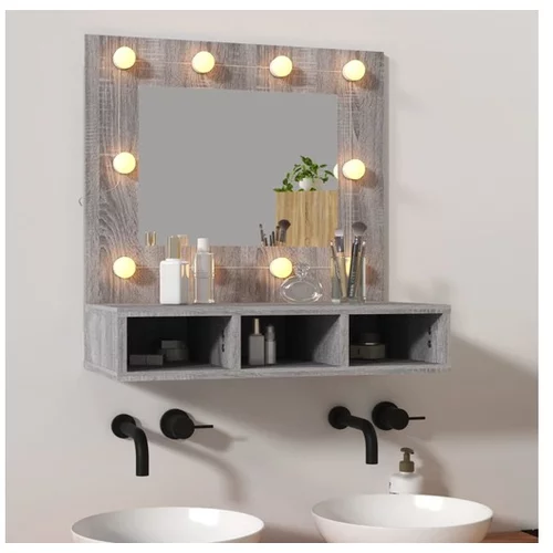  Omarica z ogledalom in LED lučkami siva sonoma 60x31,5x62 cm