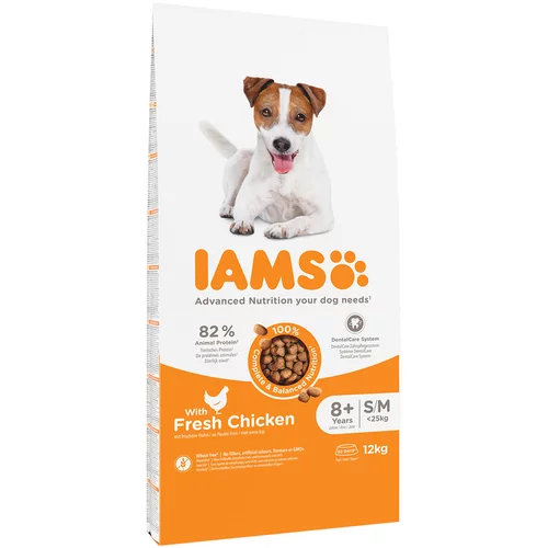 IAMS 10 + 2 gratis! suha pasja hrana 12 kg - For Vitality Dog Senior & Mature Small Medium piščanec
