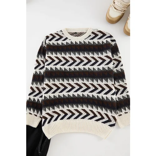 Trendyol Multicolor Oversize Crew Neck Ethnic Knitwear Sweater