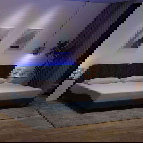  Okvir kreveta s LED-om bez madraca plavi 200x200 cm od tkanine Cijene