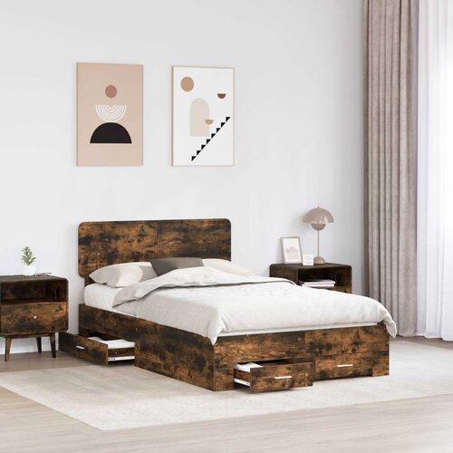  Krevetna konstrukcija s ladicama Dimljeni hrast 120 x 190 cm Smeđa 190 x 123 x 90 cm Slike