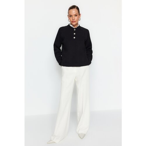 Trendyol Black Thick Fleece Inside Collar Detailed and Buttoned Regular/Regular Knitted Sweatshirt Slike