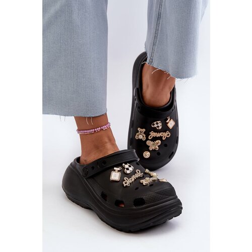 Kesi Women's lightweight foam slippers with thick sole and studs, black Effiora Slike