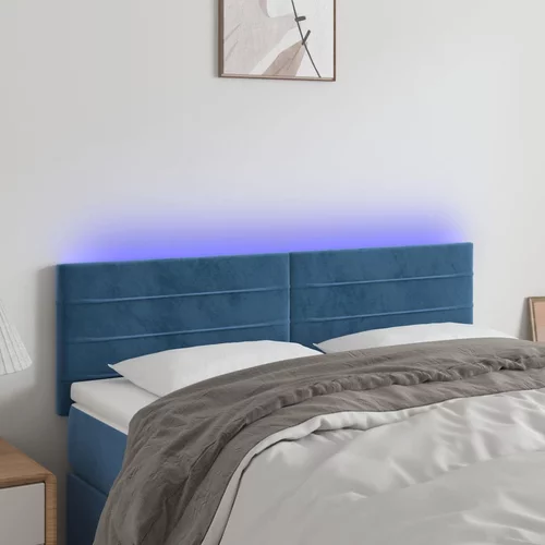 vidaXL LED posteljno vzglavje temno modro 144x5x78/88 cm žamet