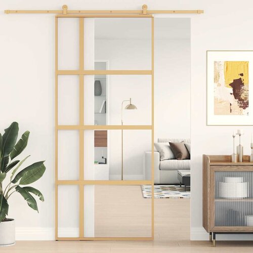  Klizna vrata zlatna 90 x 205 cm prozirno staklo ESG i aluminij Slike