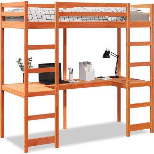 Maison Chic Dvignjeni Posteljni okvir - Enojna postelja - Postelja za odrasle z mizo vošč. rjav 90x200 cm borovina-J05, (21773328) Cene