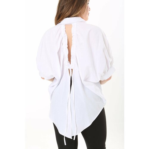 Şans Women's Plus Size White Back Detailed Front Buttoned Shirt Slike