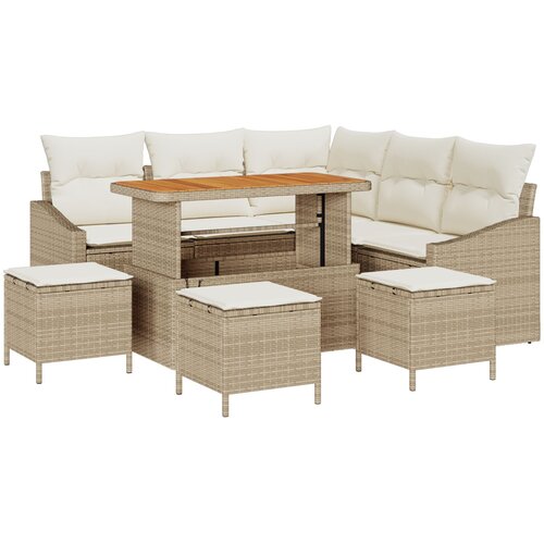 vidaXL 9-dijelni Vrtni Sofa Set s Jastučićima Bež Poli Ratan Akacija, 2-sjedni Vrtni Sofa s Jastučićima Bež Poli Ratan, 4-dijelni Vrtni Set za Ručavanje s Jastučićima Bež Poli Ratan Akacija Cijene