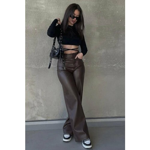 Madmext Mad Girls Brown Leather Trousers Slike