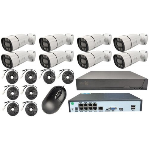 Gembird CAM-IP5MP-POEKITXM8W gmb kamera 5 megapiksela set full color ip 8 kamere app xmeye sa mikrofonom Cene