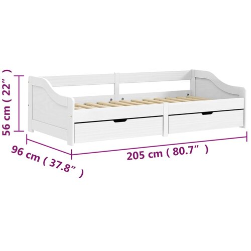  Dnevni ležaj s 2 ladice IRUN bijeli 90x200 cm masivna borovina Slike