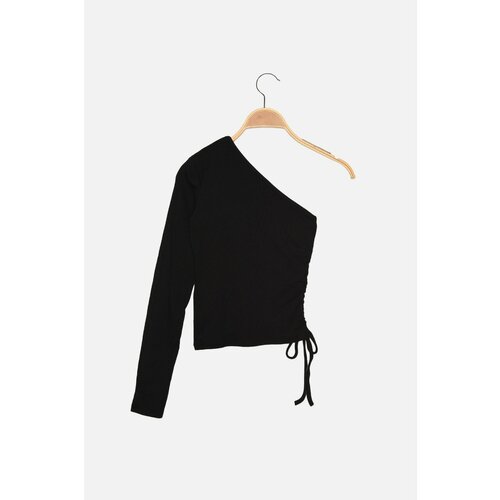Trendyol Black Pleated One Shoulder Knitted Blouse Slike